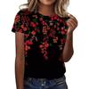 Summer Elegant Temperament Retro 3D Flower Pattern Printed Round Neck Short Sleeved Women's T-shirts