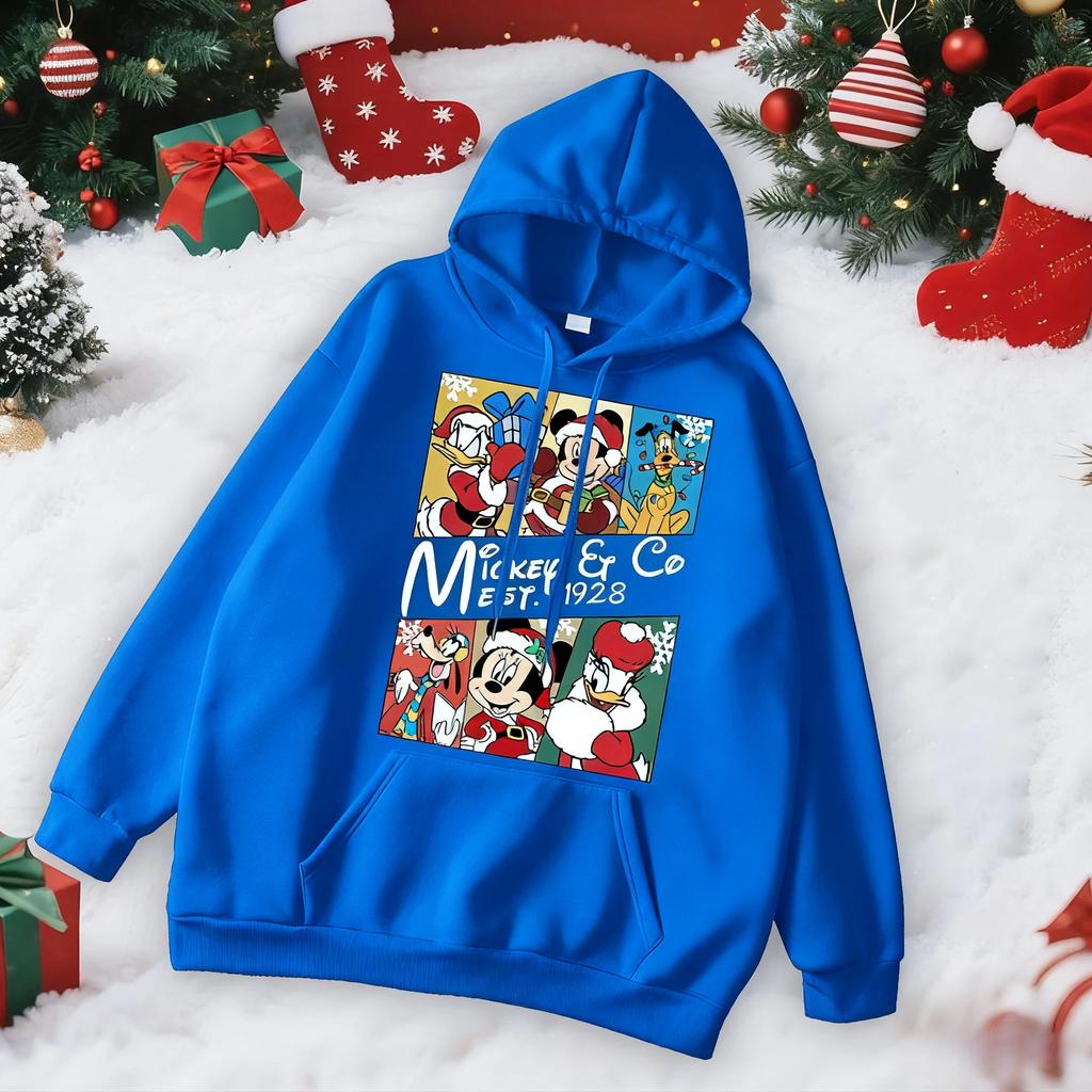 Weihnachts-Disney Eltern-Kind Outfits, Mickey Mehrfarbige Kapuzenpullover, Kinder Kapuzenpullover, Paar Familien Feiertagskleidung
