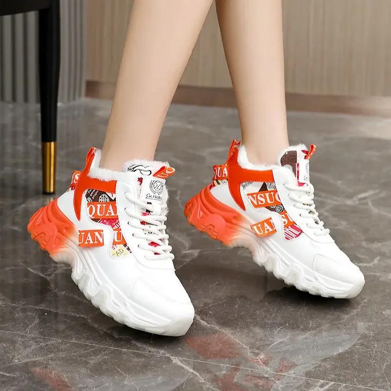 Fashion 2025 Spring Women Casual Sneakers Hot Sale High Quality Warm Thickness Cotton Shoes Female High Top Ankle Boot Versatile Zapatos