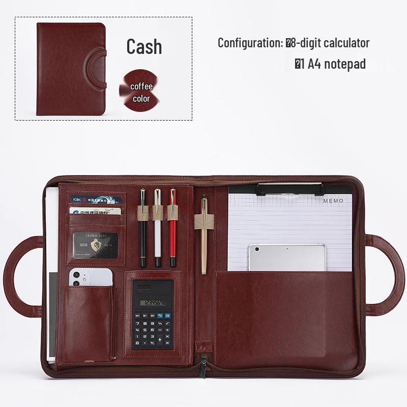 Carpeta de cremallera A4 de cuero y bloc de notas Bolsa de regalo de negocios