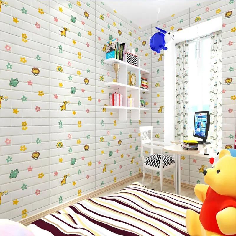 10Pcs 35cmx30cm Self-Adhesive Panels 3D Soft Crash Foam Wallpaper Imitation Brick Wall Stickers Living Room Kid Bedroom Decor