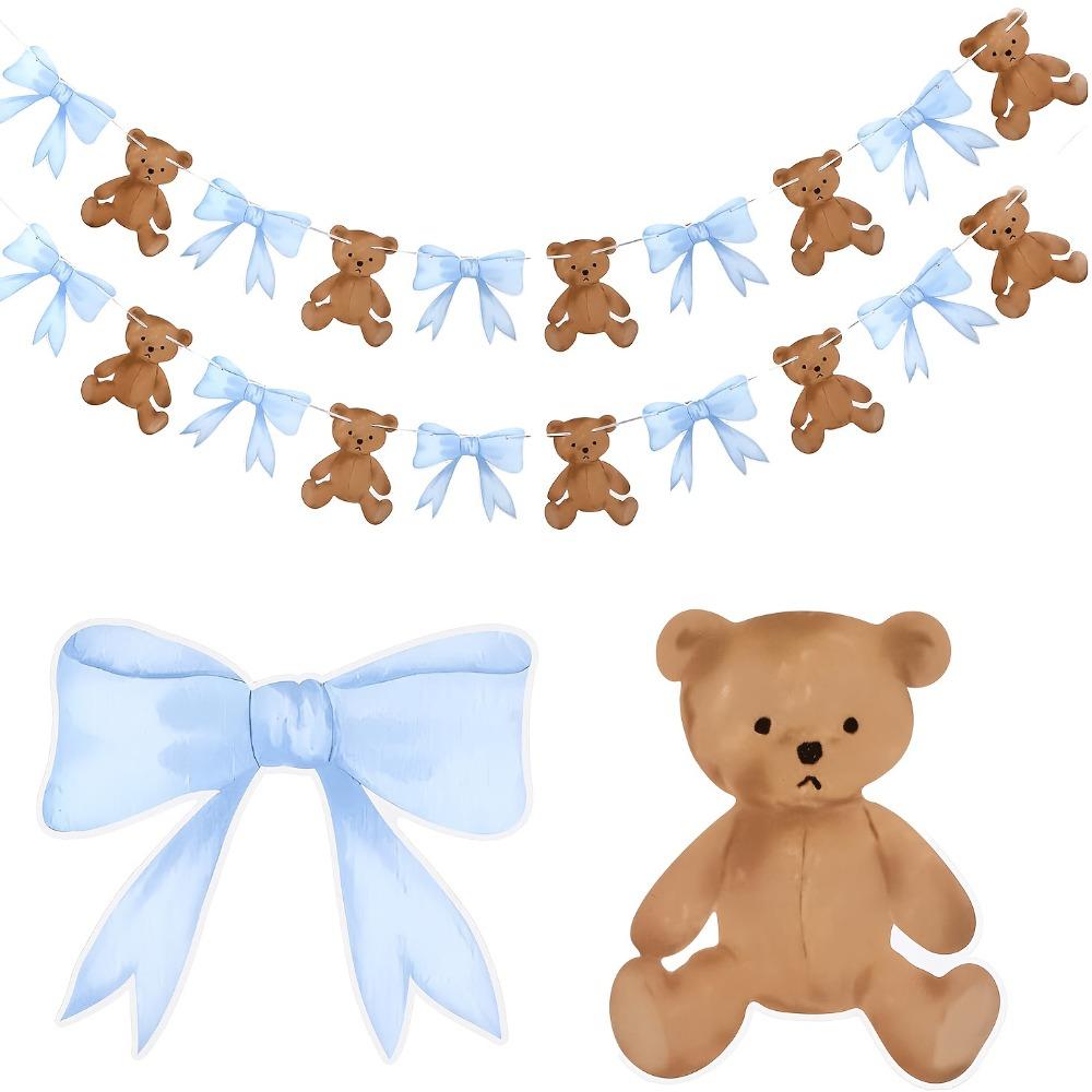 Cartoon Bow Bear Paper Banner Gender Reveal Theme Boy Girl Wall Hanging Garland for Kids Birthday Baby Shower Party Decoration