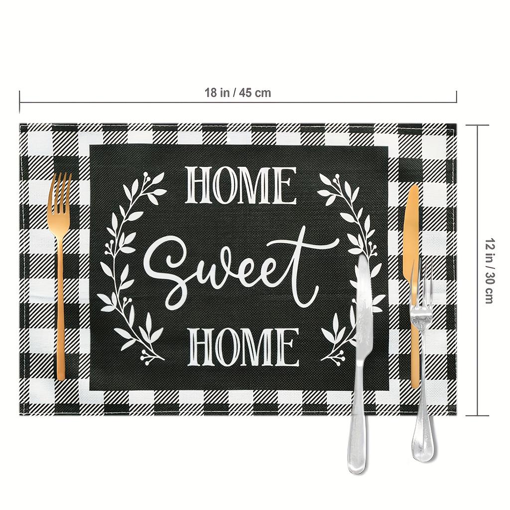 4Pcs, Black and White Checkered Letter Placemats, the Best Placemats, Washable, Suitable for Holiday Parties, Home Decor