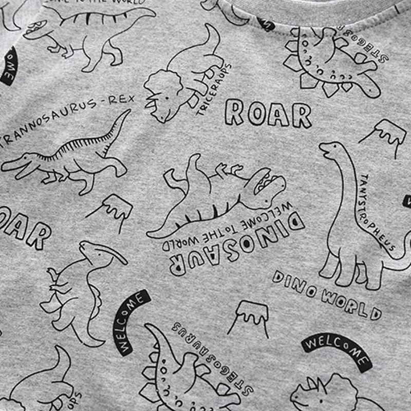 Boys' 2-Piece Cotton Set - Cartoon Dinosaur Short Sleeved T-shirt + Denim Shorts High - Quality Casual Outfit-6M-5Y