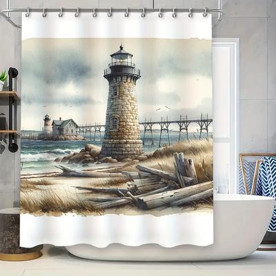 High-quality Waterproof Shower Curtain Featuring a Lighthouse Design for Bathroom Decor Modern Style Home Accessory with Durable