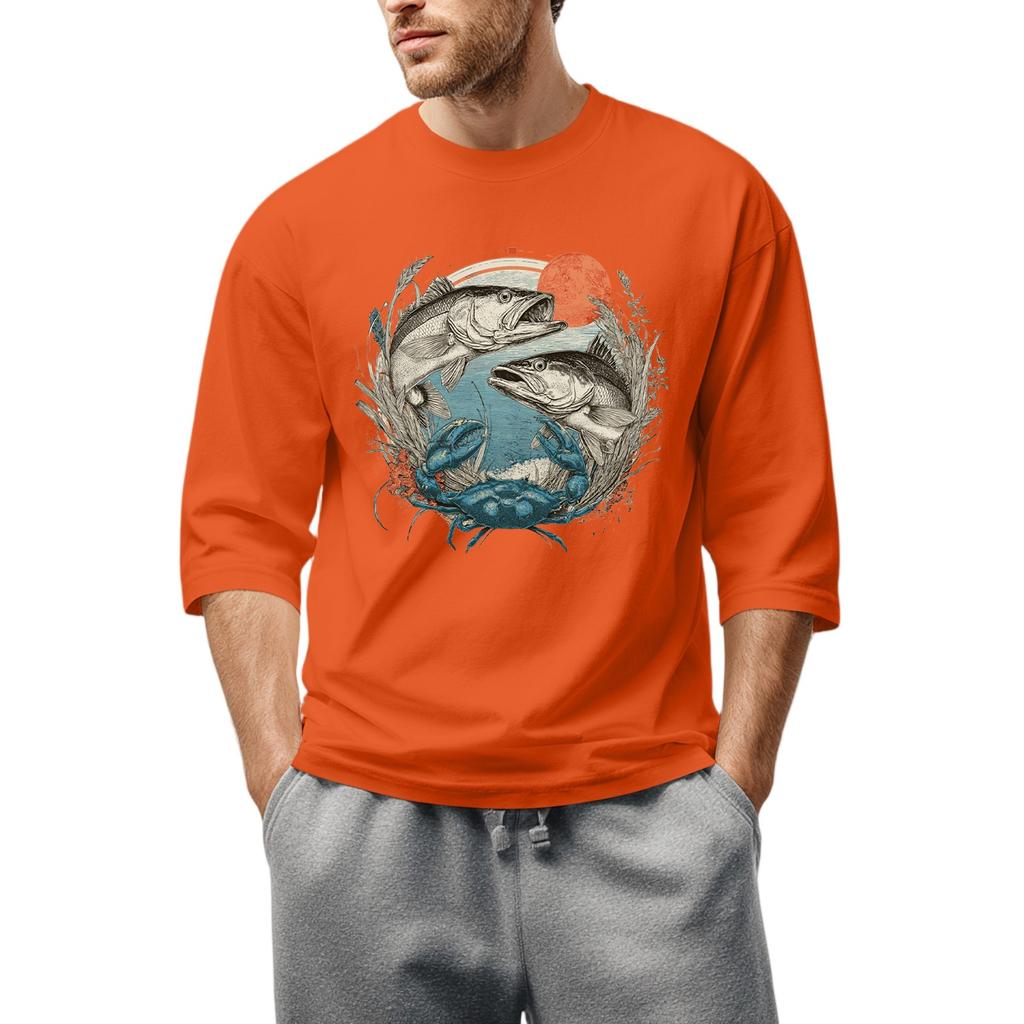 Men'S Round Neck Three-Quarters Sleeve Top Casual Fashion T-Shirt