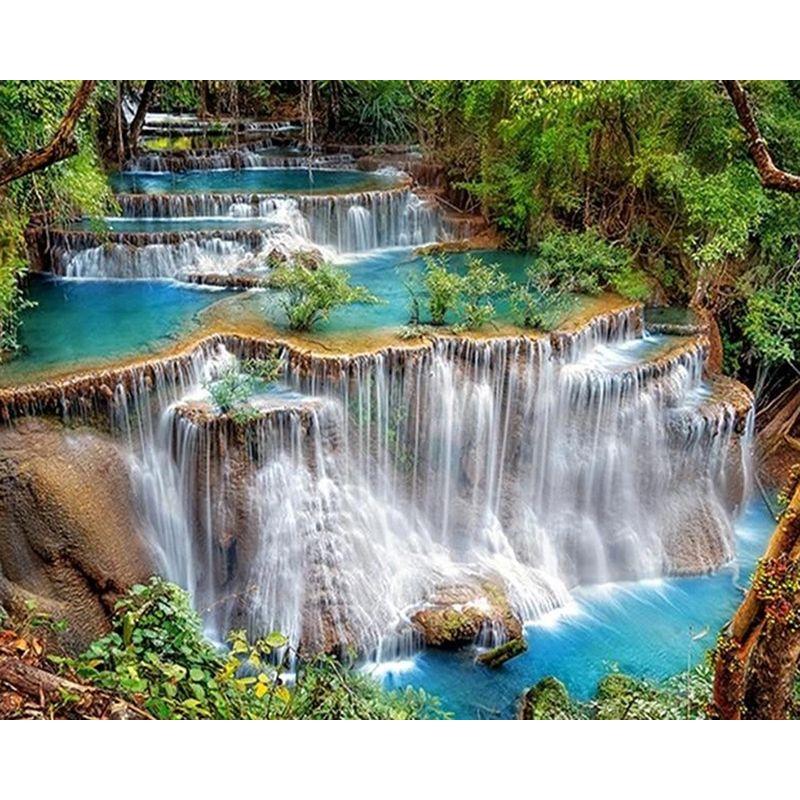 Diamantbroderi Foss Landskap Bilde av Rhinestone 5D diamantmaleri Mosaikk Håndarbeid Håndlaget gave