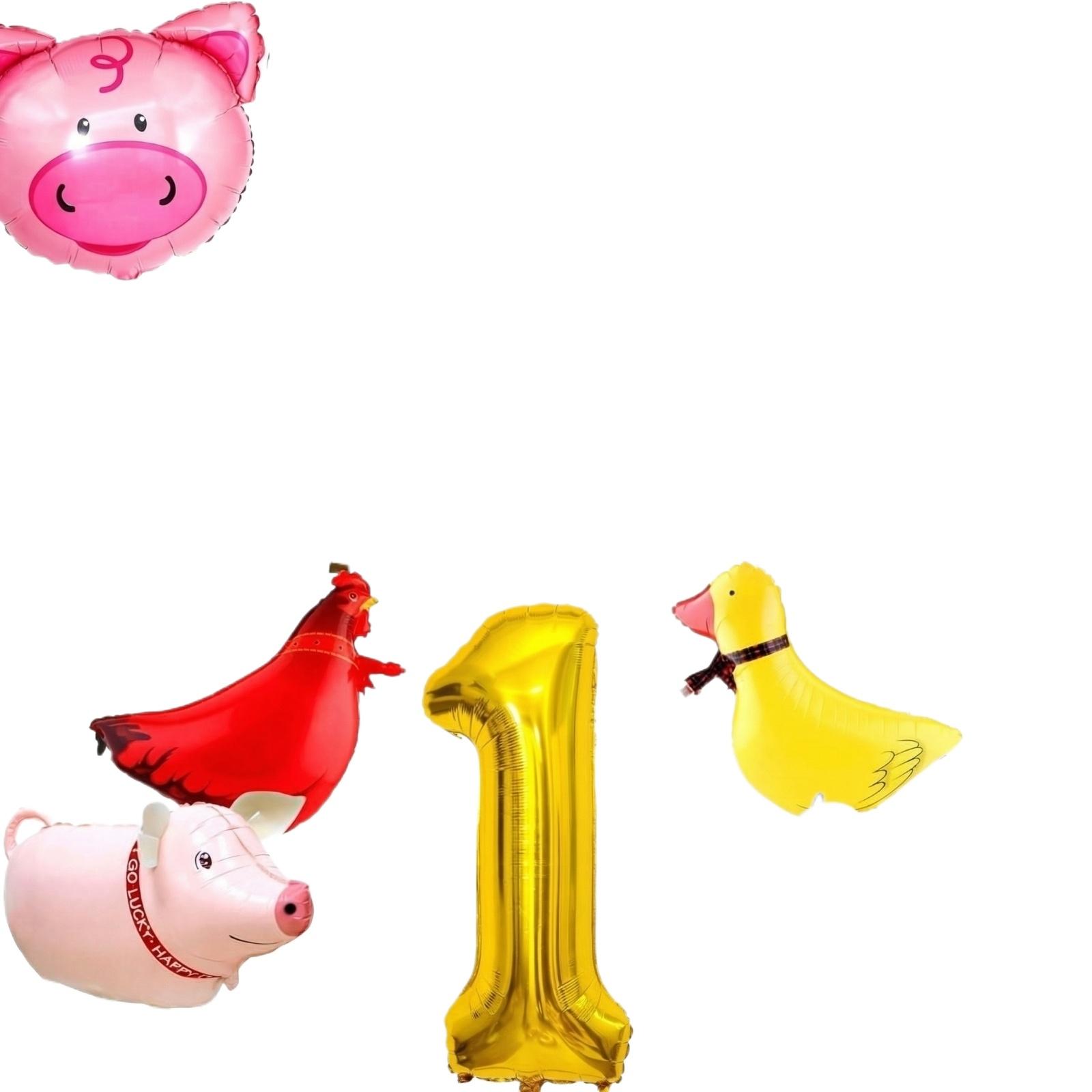 

Farm Theme Set Animal Happy Birthday Banner Walking Pig Walking Chicken Foil Balloons Birthday Party Decorations one size