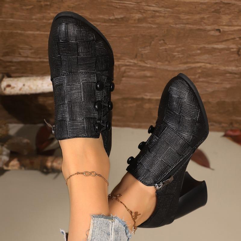 Dames Chunky Hiel Pointed Toe Korte Laarzen, Comfortabele Hoge Hak Schoenen, Verkrijgbaar In Grote Maten.