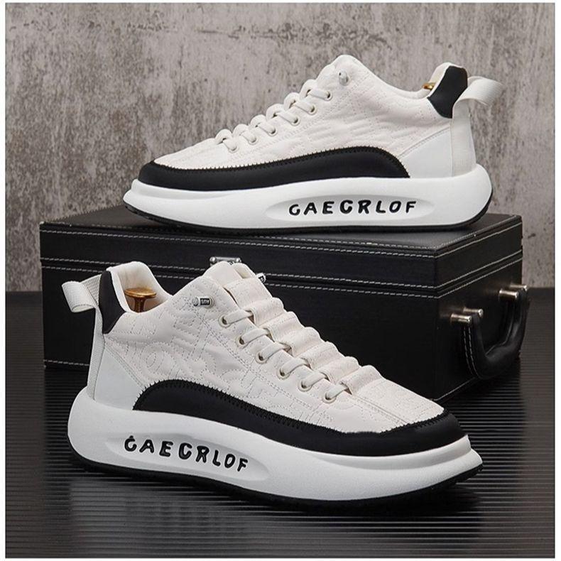Leather Men's Shoes Sports Casual Black Board Shoes Men's Platform Shoes Increase In Height and Thickness