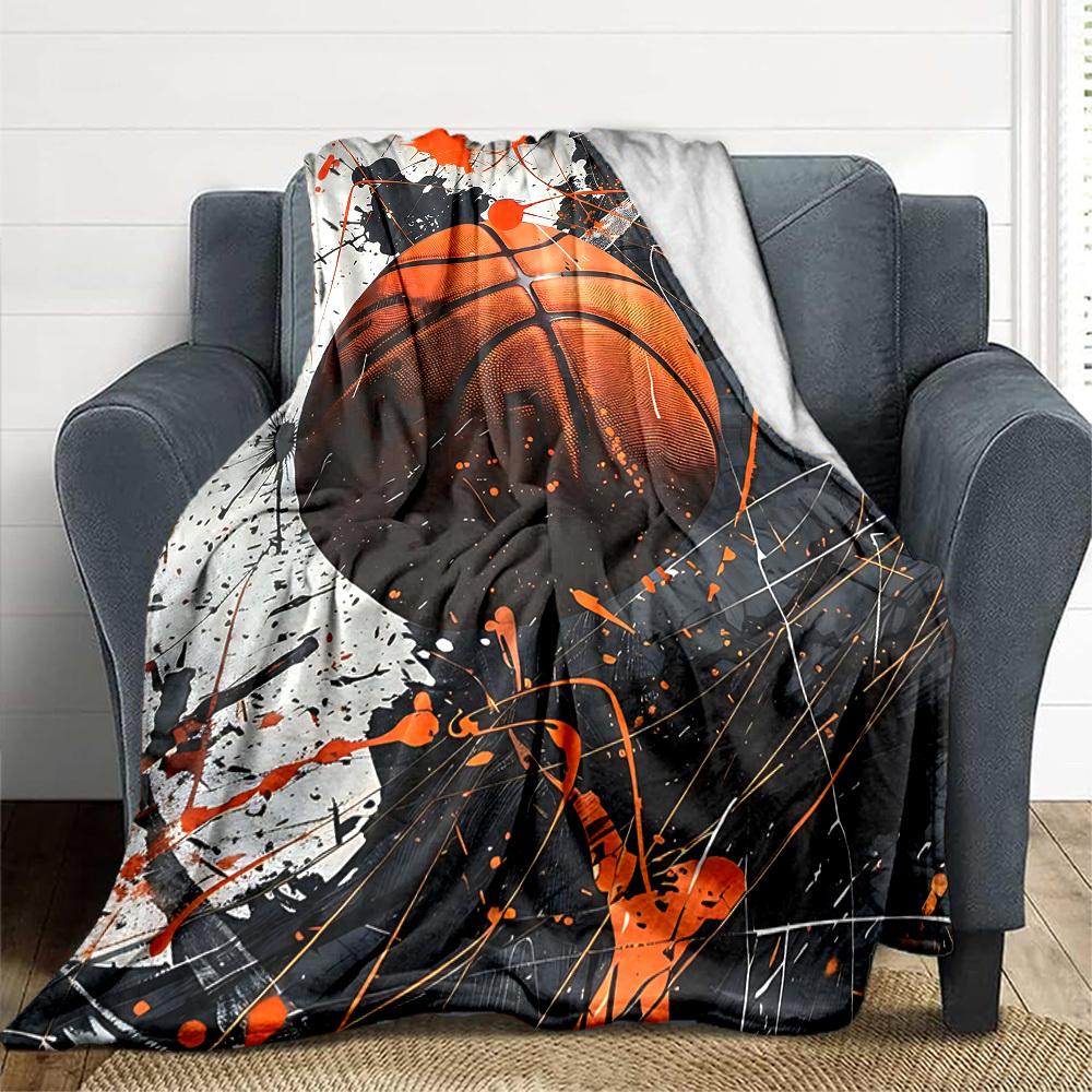 1pc Basketball Art Blanket, Lightweight Flannel Throw Blanket for Sofa, Bed, Travel, Camping, Living Room, Office, Couch048