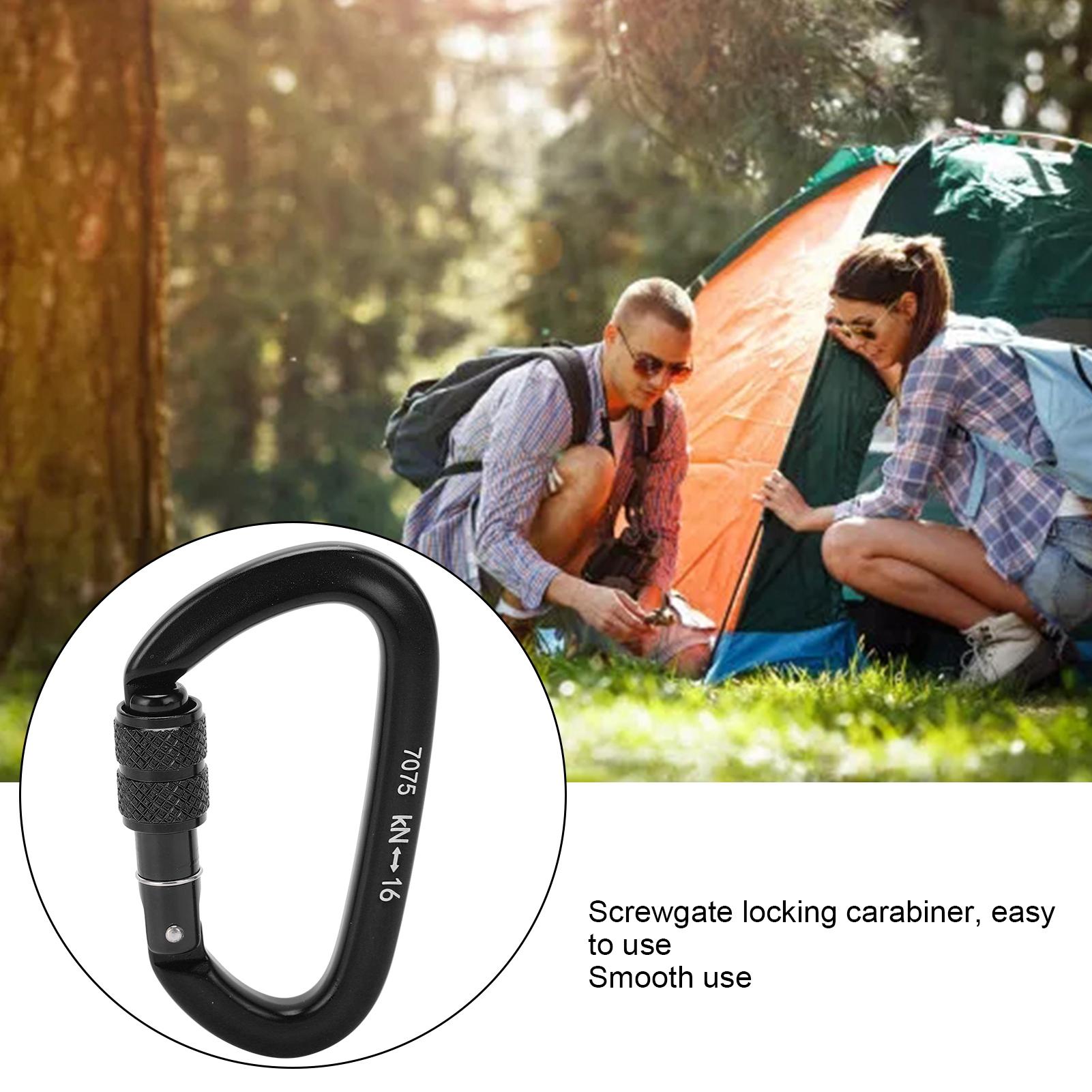 16KN Aluminum Alloy Screwgate Locking Carabiner D  Clip Hook for Climbing Hiking(No. 9 Screwgate Locking Carabiner Black )