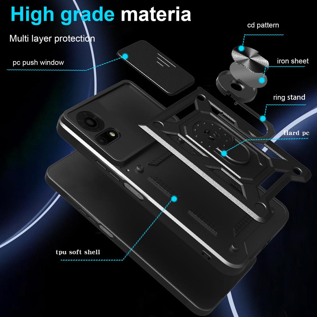 For TCL 50 LE Case with Slide Camera Lid PC+TPU Kickstand Phone Cover