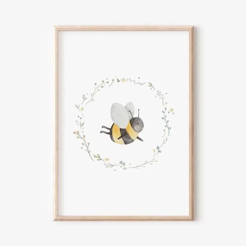 Boho Cartoon Farm Animals Wall Art Canvas Painting Rabbit Bear Bee Flower Posters and Prints Pictures for Baby Kids Room Decor
