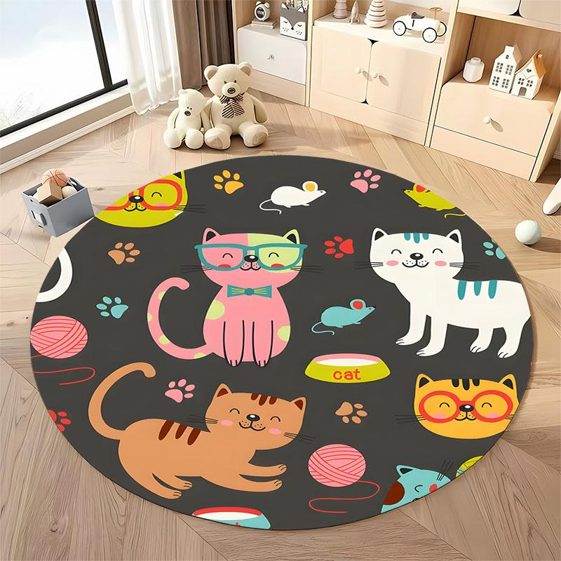 Free Shipping Colorful Cartoon Cats Round Rug for Kids' Room Round Carpet for Home Sofa Bedroom,gift