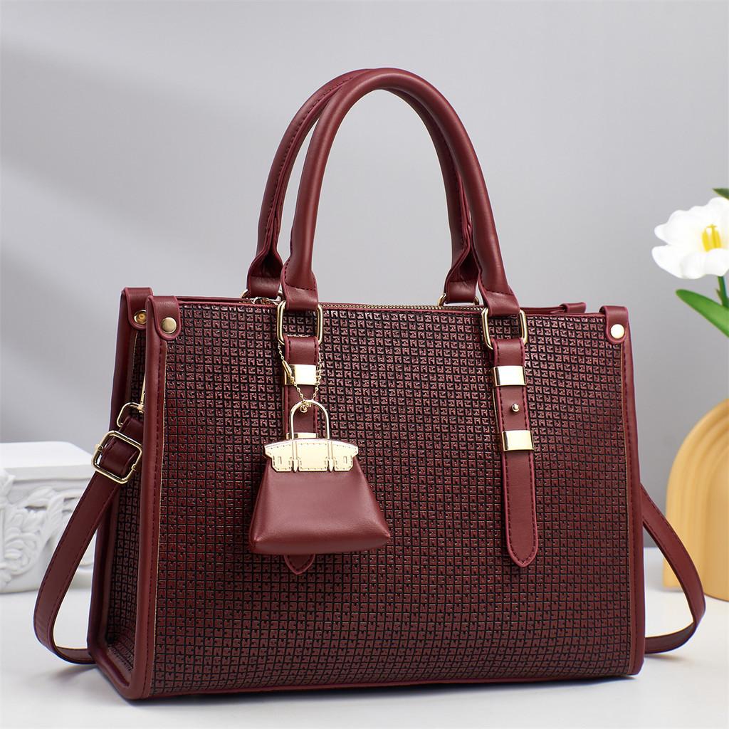 Urban Simple Pu Lattice Leather Tote Bag For Women With Large Capacity And Zipper Closure