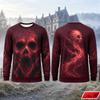 Novelty Long Sleeve T‑Shirt Men Gothic Flame Smoke Skull 3D Print Tee Fire Skeleton Graphic Casual Halloween Party Street Top