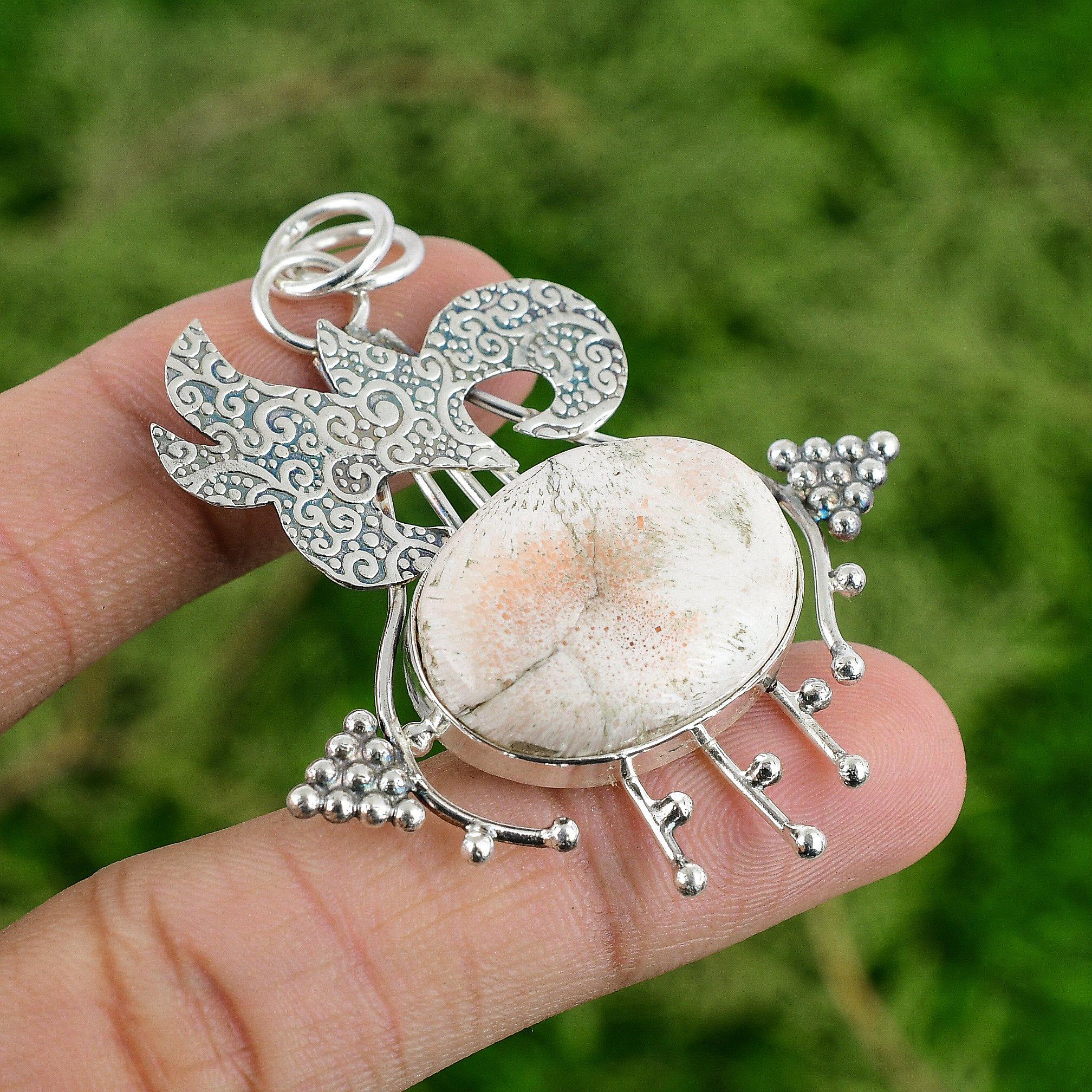 

Natural Scolecite Crown Chakra Bezel Anniversary Elegant Boho Pendant 925 Silver
