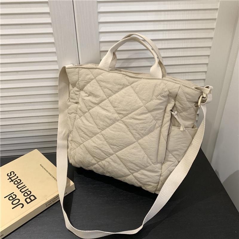Autumn and Winter Commuting Large-capacity Tote Bag, Student Class Shoulder Bag, Cotton Clothes, Messenger Bag, Soft Waxy Handbag