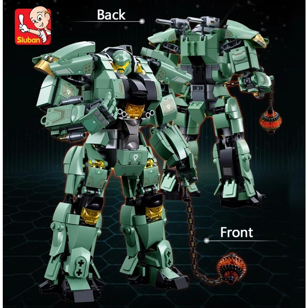 Awesome Green Warrior Robot With Chain Hammer Building Blocks Toys, Robot Battle Armor Assembling Educational Toys for Kids Fans