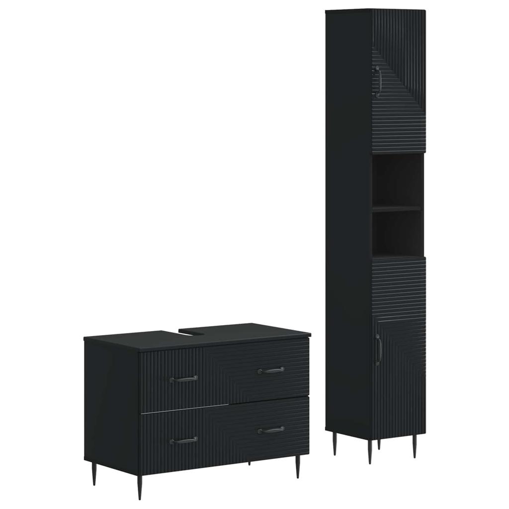 2 Piece Bathroom Cabinet Set HAARLEM Black Wood Material