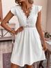 Europe and the United States 1011 Summer Lace Splicing V-neck Knitted Jacquard Hollow Elastic Skirt Dress