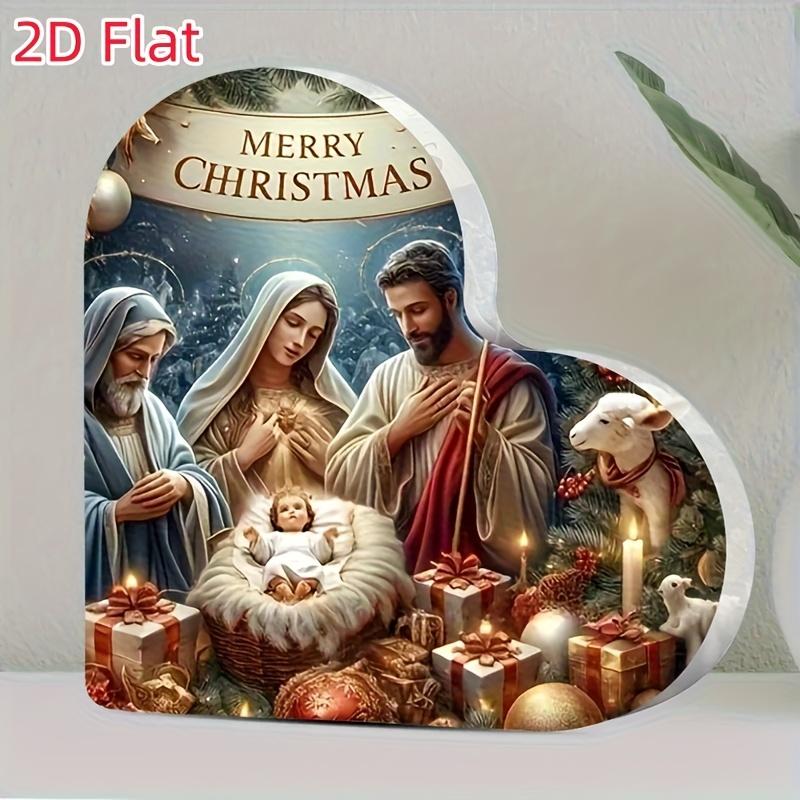 2D Flat, 1pc Heart-shaped Acrylic Christmas Desktop Decoration, Christmas Religious Decoration, Christmas And Farewell Gifts, Home, Office And Themed