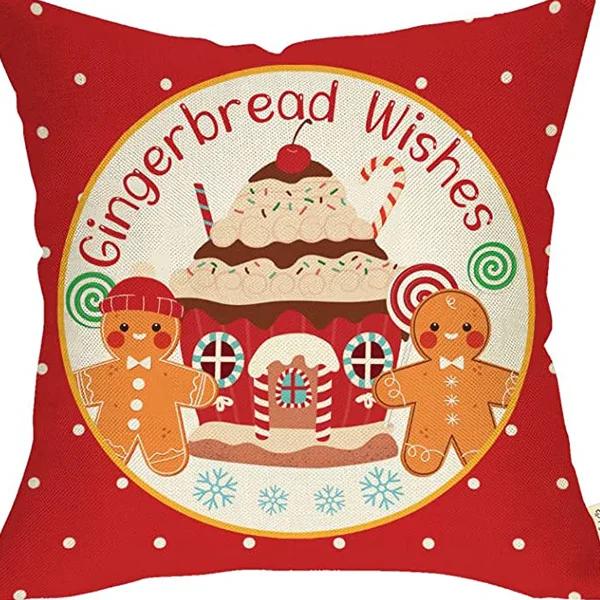 New Christmas Gingerbread Man Candy Decorative Pillow Cover Home Living Room Holiday Party Pillow Cover