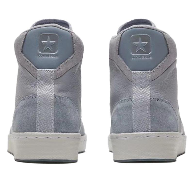Converse Cons Pro Leather Non-slip and Abrasion Resistant High-Top Board Shoes Unisex Gray Blue Silver