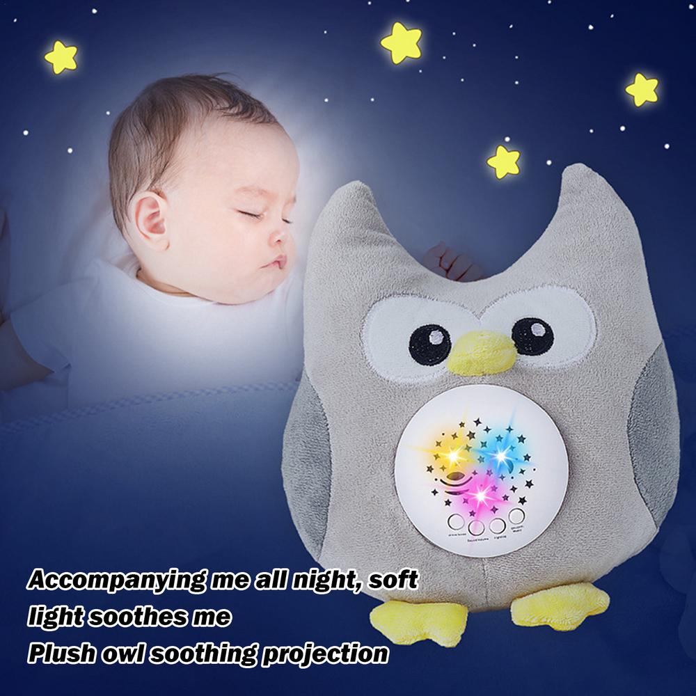 Kid Sleep Soother Pillow Newborn Sleep Aid Sound Machine Starry Projector Stuffed Animal Plush Toy Musical Soother Plush Cuddly