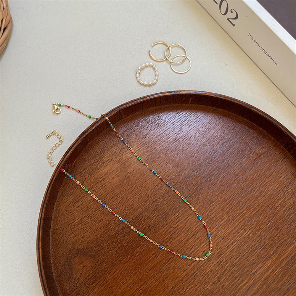Sweet and cool dopamine color beaded necklace female summer design collarbone chain cold wind pearl neck chain