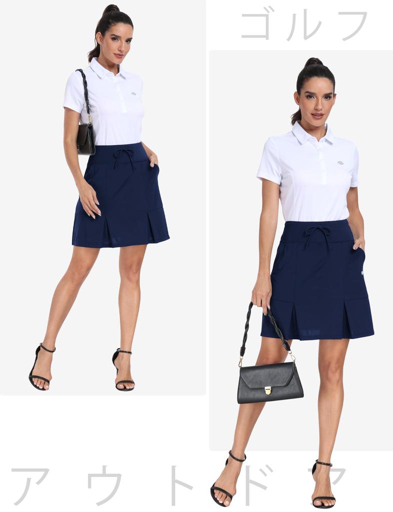 [MoFiz] Women's Sports Skirt, Golf Skirt, Long, Tennis Skirt, Plus Sizes, Pleated, Slimming Effect, Breathable, with Inner Shorts, Golf Wear, Summer A