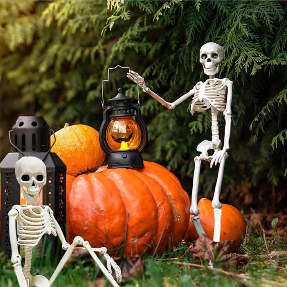 Halloween Full Body Skeleton Decoration 40cm Movable Plastic Hanging Skeleton for Graveyard Haunted Home Evil Party Decor