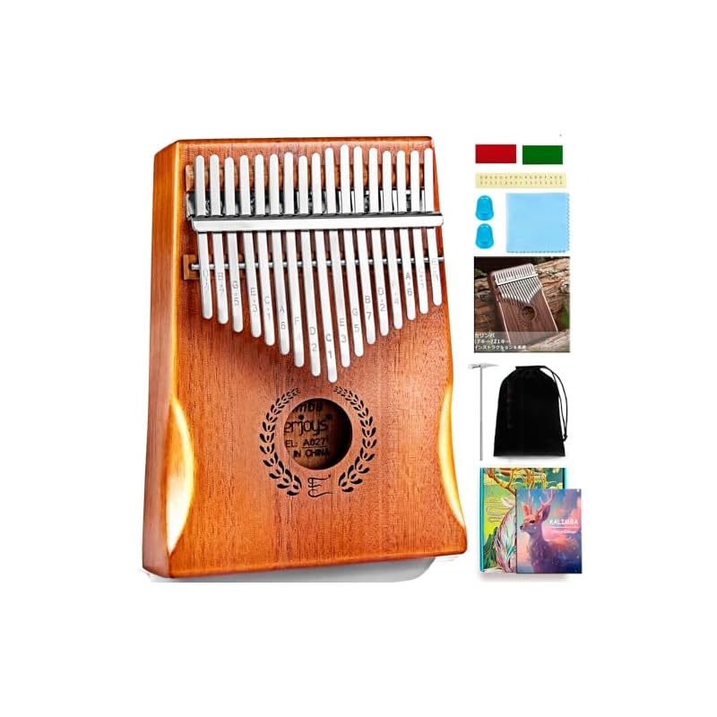 Kalimba, 17 keys, mahogany, pre-tuned, with scale markings, includes Japanese sheet music, a perfect gift for children and adults. All-in-one kit.