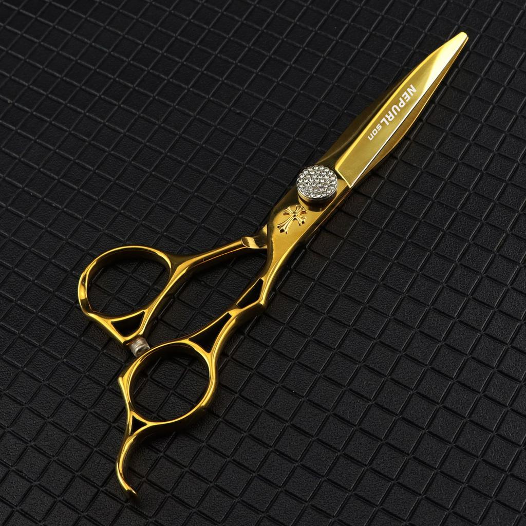 6.0 Inch Fmx-21 Nepson Gold Hollow Handle Hair Scissors, Hair Scissors, Flat Scissors, Bangs Scissors, Tooth Scissors