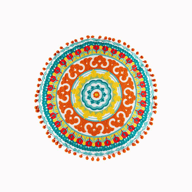 Moroccan Style Throw Pillow Embroider Craft Meditation Pouf Indian Bohemian Style Pom-pom Unstuffed Seat Cushion Ottoman Covers