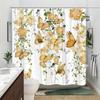 1 Yellow Butterfly and Light Yellow Flower Shower Curtain - with Green Vines, Polyester Fabric, with Hooks, Machine Washable