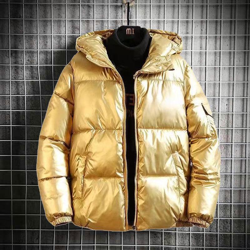 Men's Shiny Hooded Down Cotton Winter Jacket – Thick, Trendy, Short, Plus Size Available