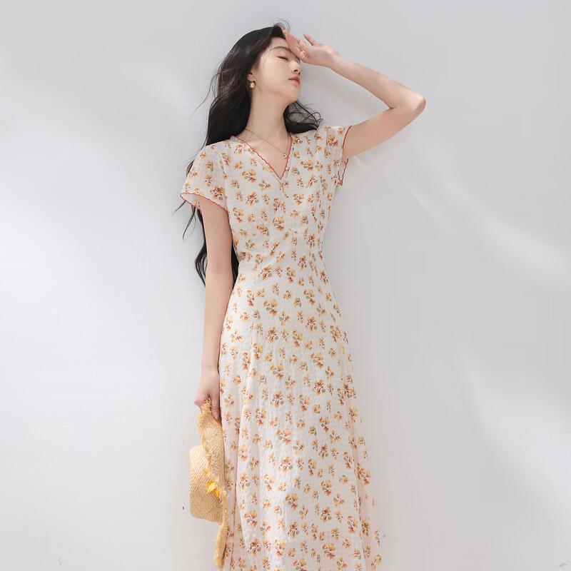 Sancai 2026 Summer Floral V-Neck A-Line Long Dress