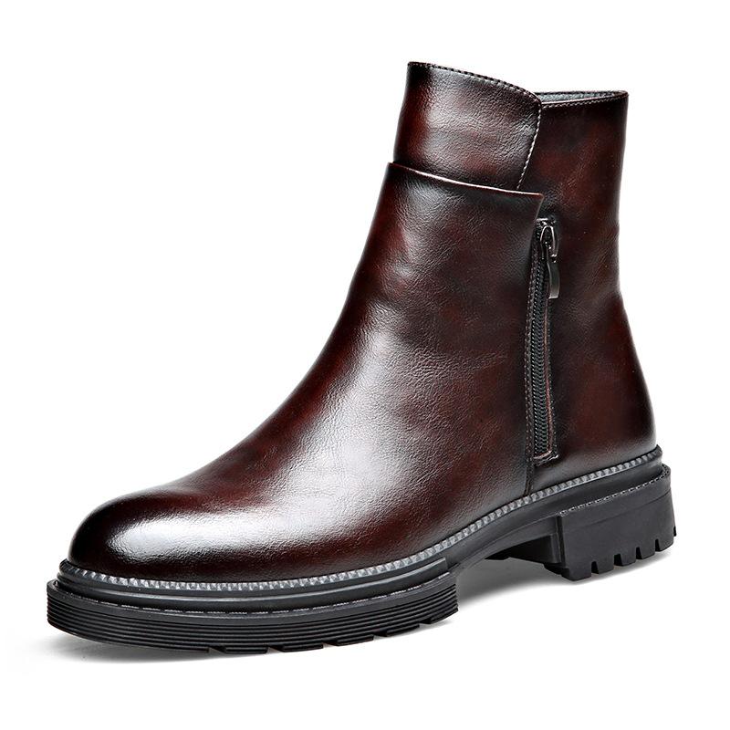 Men's Winter Leather Chelsea Boots with Soft Cowhide, Side Zipper, and Velvet Lining