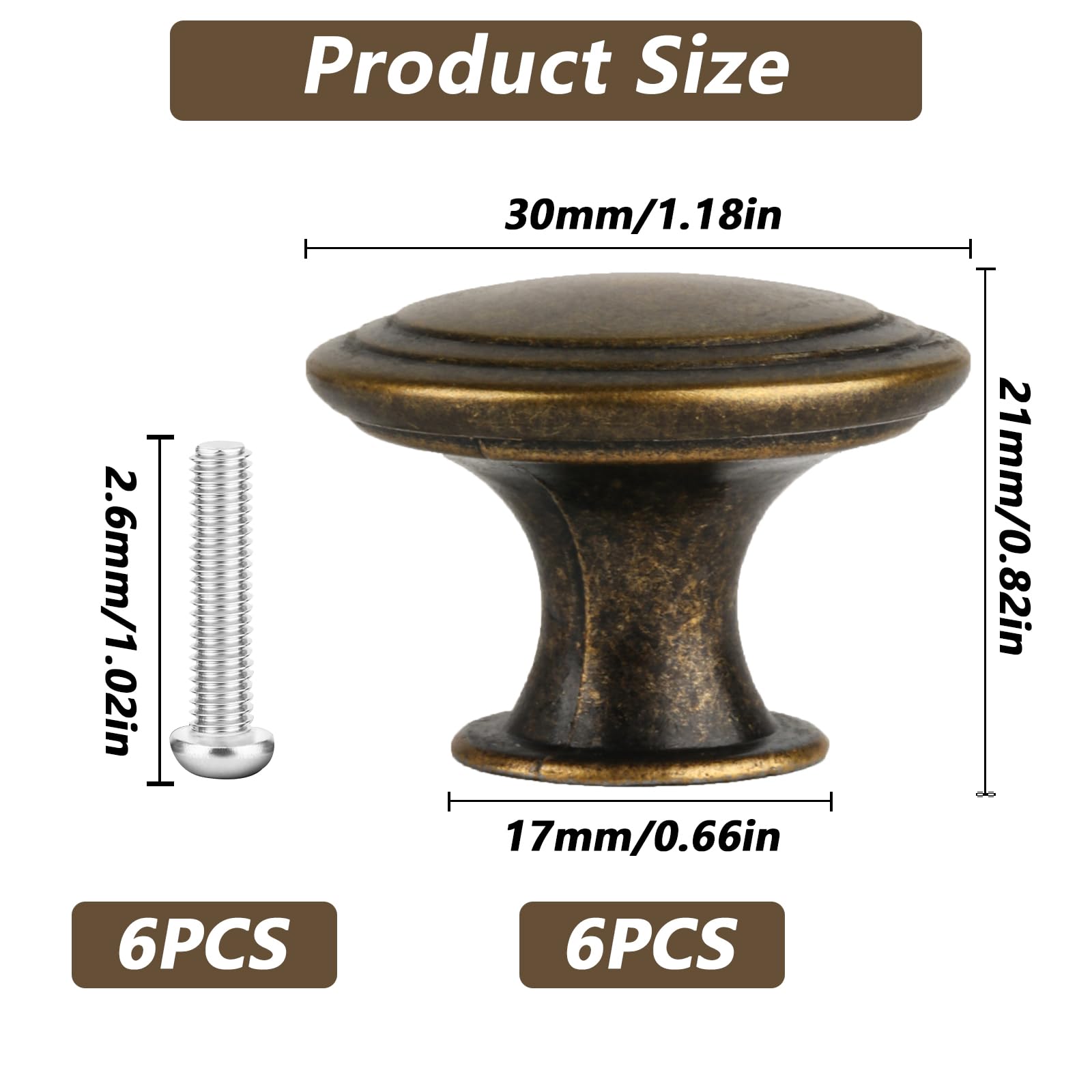 

6pk 30mm Silver Cabinet Knobs - Vintage Round Drawer Pulls for Furniture