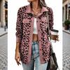 Women's Leopard Print Cardigan Jacket with Button Front and Lapel Collar, Loose Fit Long Sleeve