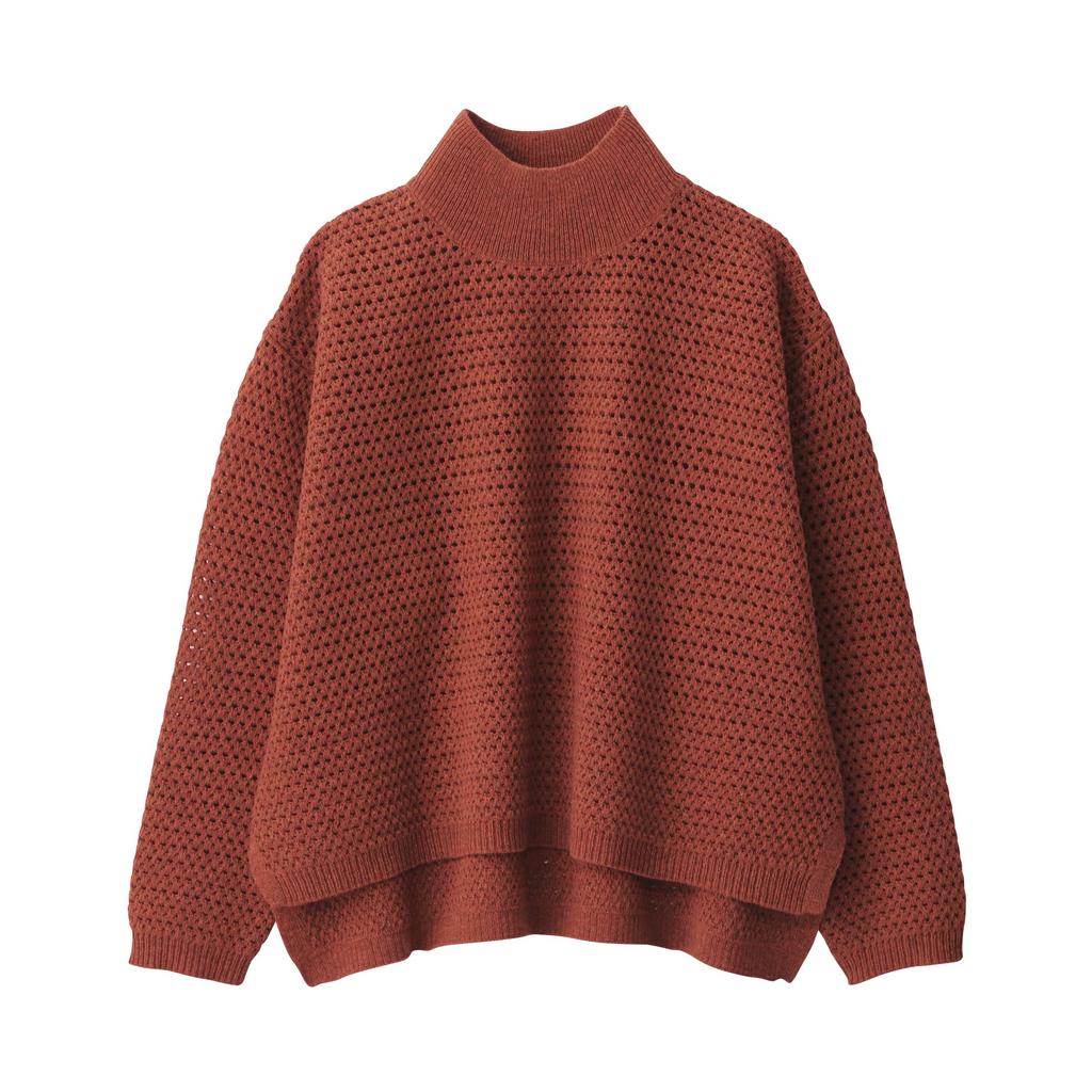 MUJI Women's Wool Blend Knit Mesh Pullover, BG1R2A4A, Smoky Orange, Size M