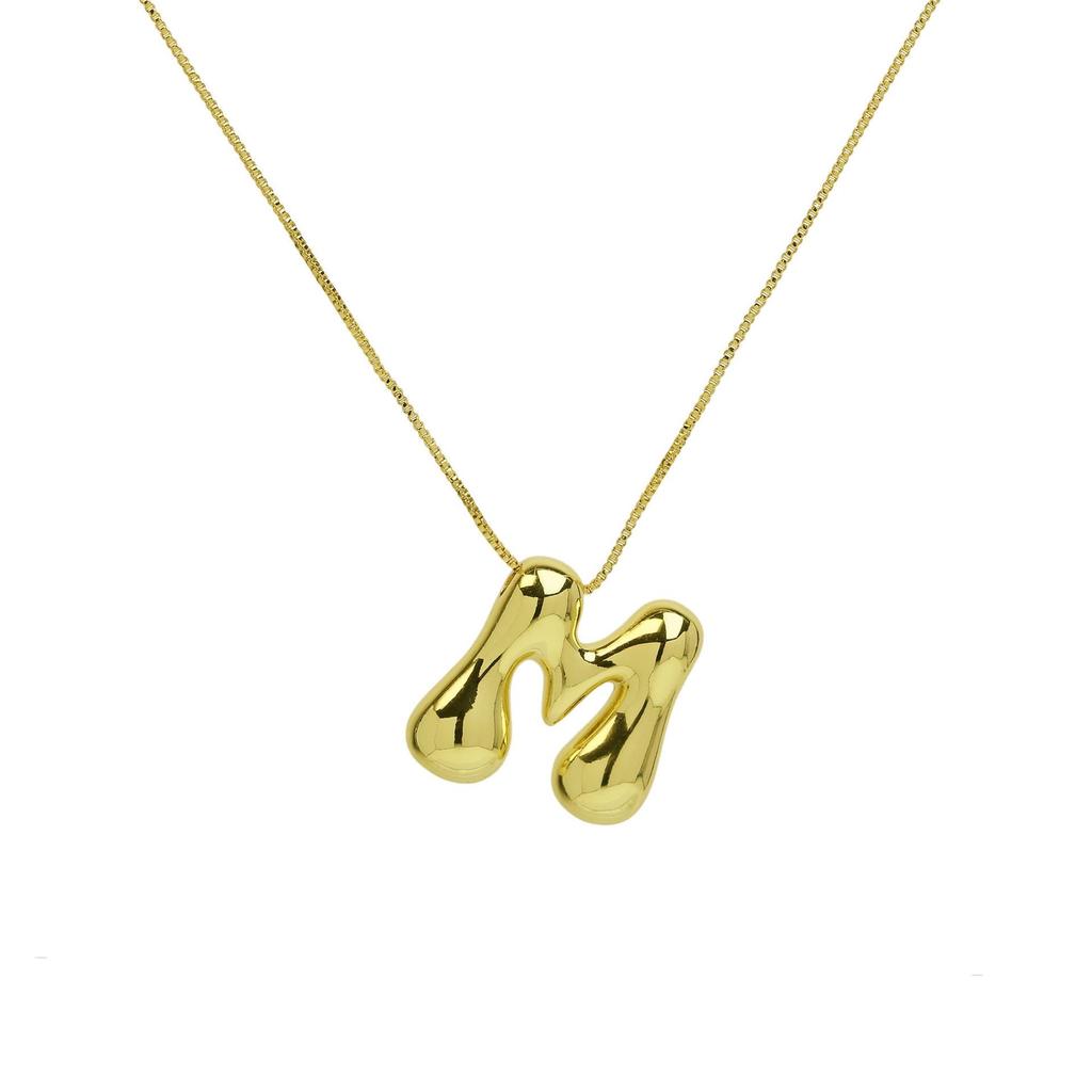 18K Gold Plated Copper Balloon Bubble Chubby Alphabet Pendant Necklace