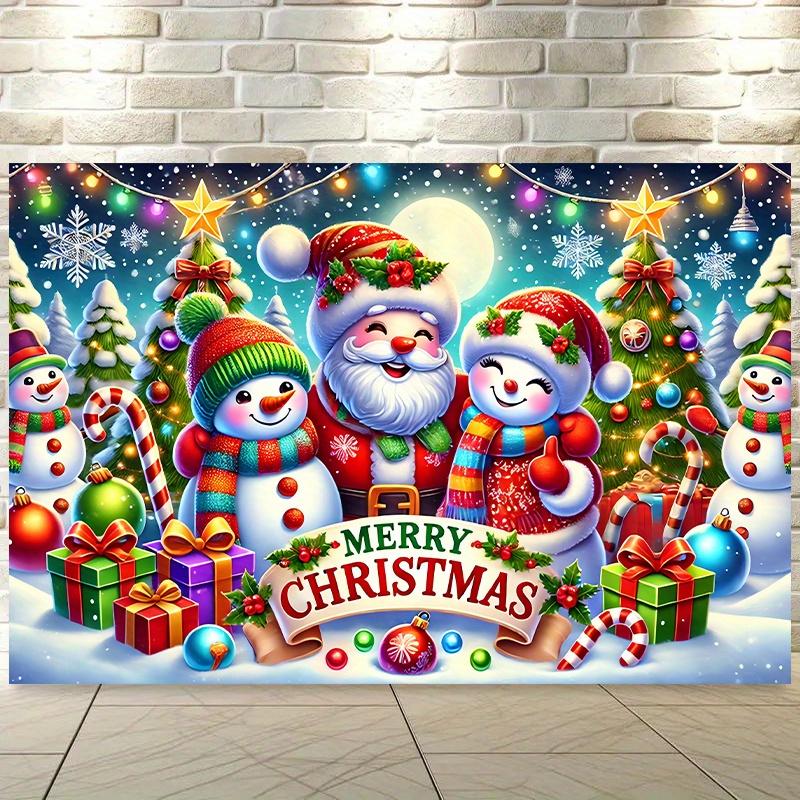 1 festive Christmas background banner - polyester featuring Santa Claus snowmen and festive decorations Christmas decorations 100x150cm