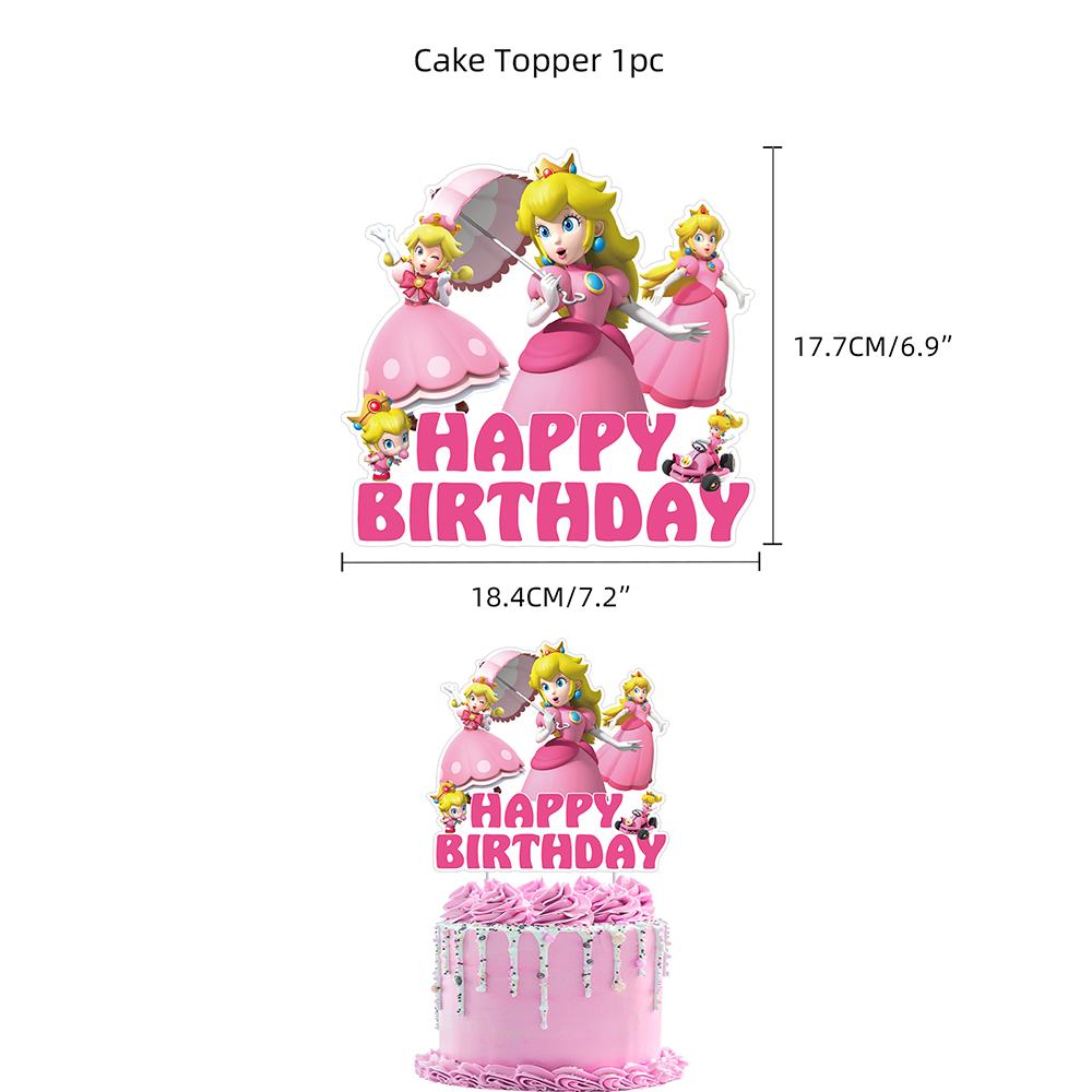 32pcs Princess Peach Party Supplies Includes Banner Cake Topper Balloon for Kind
