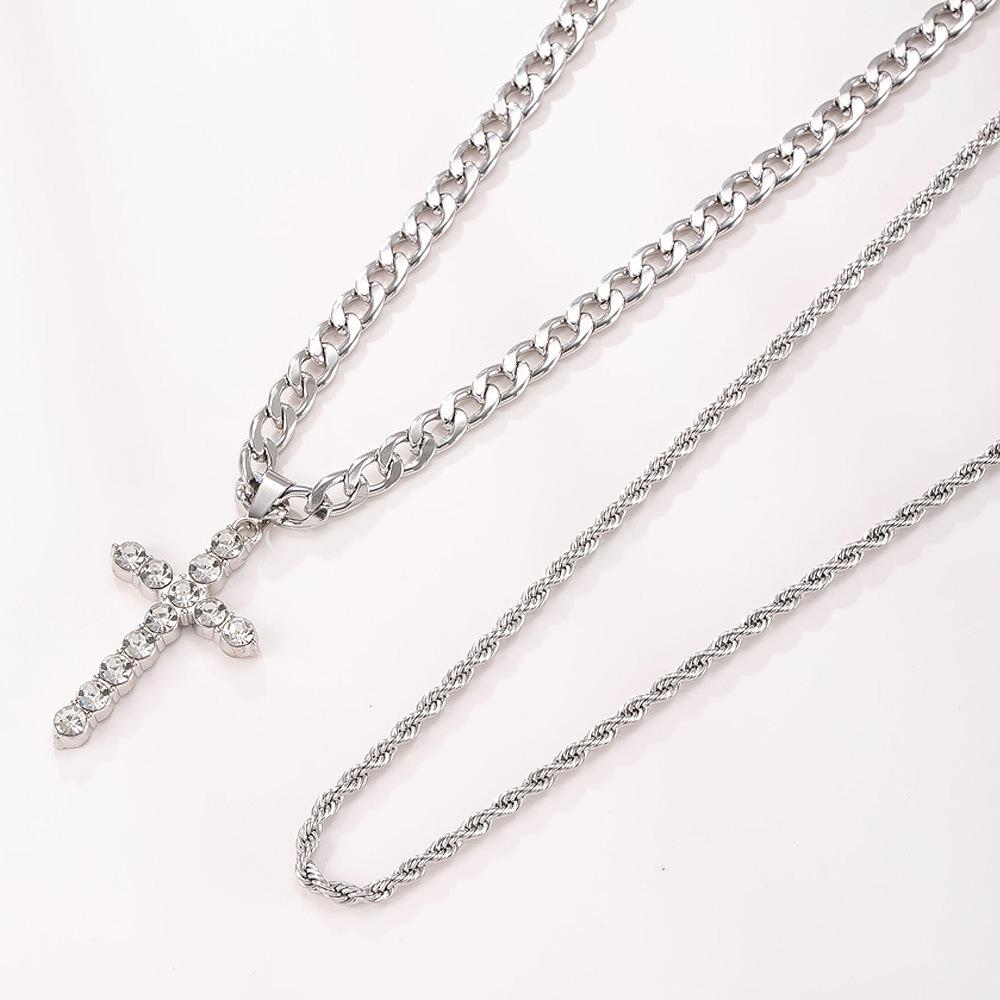 Collana in Acciaio Inossidabile con Croce di Diamanti Catena Cubana Catena per Maglione alla Moda Gioielli in Acciaio Titanio di Alta Gamma Fabbrica