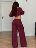 European & American Women's Solid Color Long Sleeve Top & Wide Leg Pants Two-Piece Casual Set - Spring Lazy Style