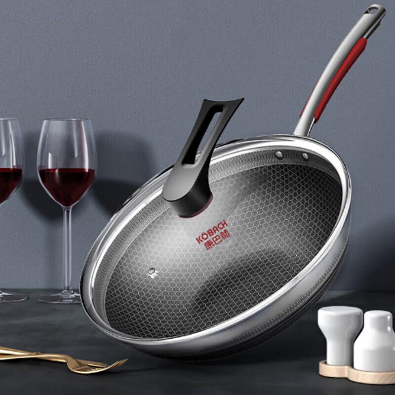 KOBACH 32cm 316L Stainless Steel Honeycomb Wok