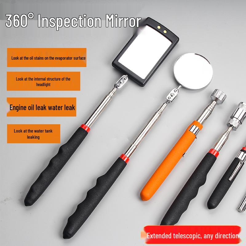 Universal Telescopic Reflective Mirror with Light – Small & Large for Car Repair, Shipyard, & Welding Inspection
